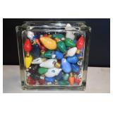 8" Glass Block of Vintage Christmas Lights