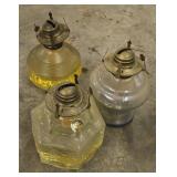 3 Glass Oil Lamps w/ Metal Burners