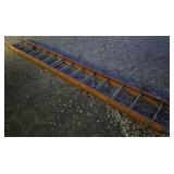 14ft Wooden Extension Ladder w/ Metal Rungs