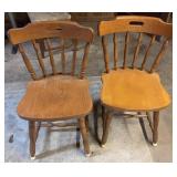 Pair Vintage Solid Wood Spindle-Back Chairs