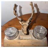 Brass Deer Head Double Glass Inkwell Stand
