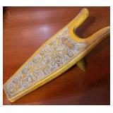 Carved Wooden Boot Jack w/ Floral Motif