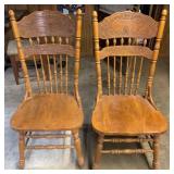 Pair Vintage Solid Oak Pressback Dining Chairs