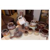 Stoneware Crocks, Pitchers, Mugs & Stand Set