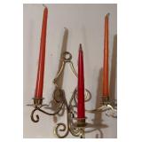2pc Brass Wall Mount 3-Candle Holder Sconce