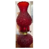 Red Pressed Glass Oil Lamp w/ Floral Pattern