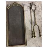 Brass 3-Panel Fireplace Screen w/ Tools