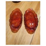 2 Amber Pressed Glass Candy Dishes
