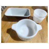 2 Federal Cups, Pyrex Brown Dish, Dynaware Dish