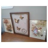 Framed Butterflies Prints and Clock