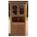 Wooden Corner Hutch w/ Glass Doors