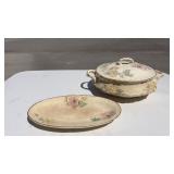 Crooksville China Floral Tureen w/ Lid & Plate