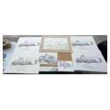 Pen Drawings & Framed Watercolor