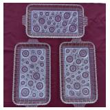 3 Rectangular Pressed Glass Trays