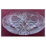 Cut Glass Divided Oval Dish w/ Sawtooth Edge