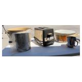 Kitchenware w/ Sunbeam Toaster, Pots, Sifter, Mug