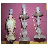 Porcelain Floral Table Lamp w/ Pair of Glass Lamps