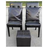 Black Faux Leather Chairs w/Stool Set