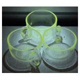 3 Manganese Glass Tea Cups w/ Starburst Base
