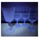 4 Glass Goblets w/ Blue UV Fluorescence