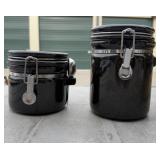 Oggi Black Ceramic Canister Jars w/Spoons Set of 2
