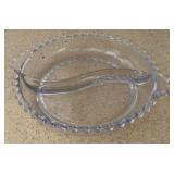 Clear Glass Divided Dish w/ Hobnail Rim