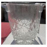 Pressed Glass Ice Bucket w/ Handles and Tongs