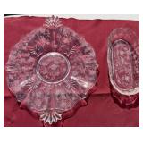 Etched Manganese Glass Platter w/ Matching Tray