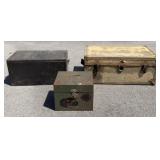 Three Military Style Metal & Wooden Storage Chests
