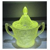 Manganese Pressed Glass Sugar Bowl w/Lid