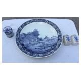 Boch Delfts Plate, GVB Mustard Pot, S&P Shakers