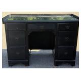 Black Wooden Desk w/ Glass Top and Drawers