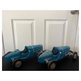 Vtg Tin Model Blue Race Cars 12.5''x6''x4''