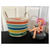 Striped Basket 10'' and Resin Figurine 8''