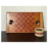Vtg Wooden Checkerboard Set19×11