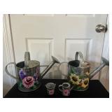 Hand-Painted Metal Watering Cans 11''
