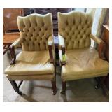 Pair Classic Leather Top Grain Tufted Armchairs