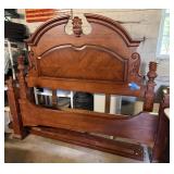 Ornate Carved Wood Queen-Size Bed Frame w/ Posts