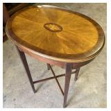 Mahogany Marquetry Oval Accent Table