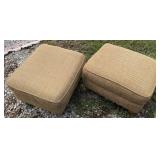 Textured Fabric Ottomans w/Wood Legs