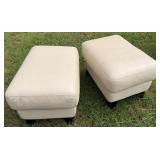 Pair White Faux Leather Ottomans