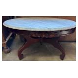 Victorian Style Oval Coffee Table w/ Marble Top