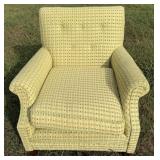 Upholstered Armchair w/ Green Geometric Pattern