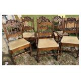 Carved Oak Dining Chairs w/Upholstered Seat