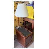 Wood Side Table w/Lamp, Magazine Rack & Drawer