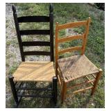Pair Ladder Back Chairs w/Woven Rush Seats
