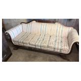 Carved Wood Sofa w/Floral Stripe Upholstery