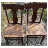 Pair Vintage Solid Wood Fiddle-Back Chairs