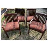 4 Wood Armchairs w/ Patterned Seats