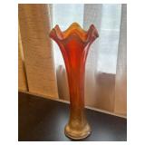 Marigold Carnival Glass Swung Vase
